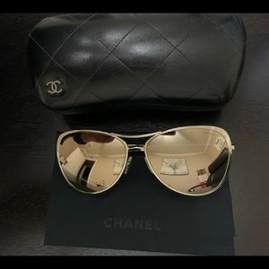 Chanel gold mirrored pilot sunglasses